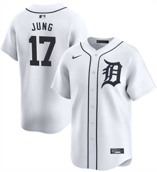 Men%27s Detroit Tigers #17 Jace Jung White 2024 Home Limited Stitched Baseball Jersey Dzhi